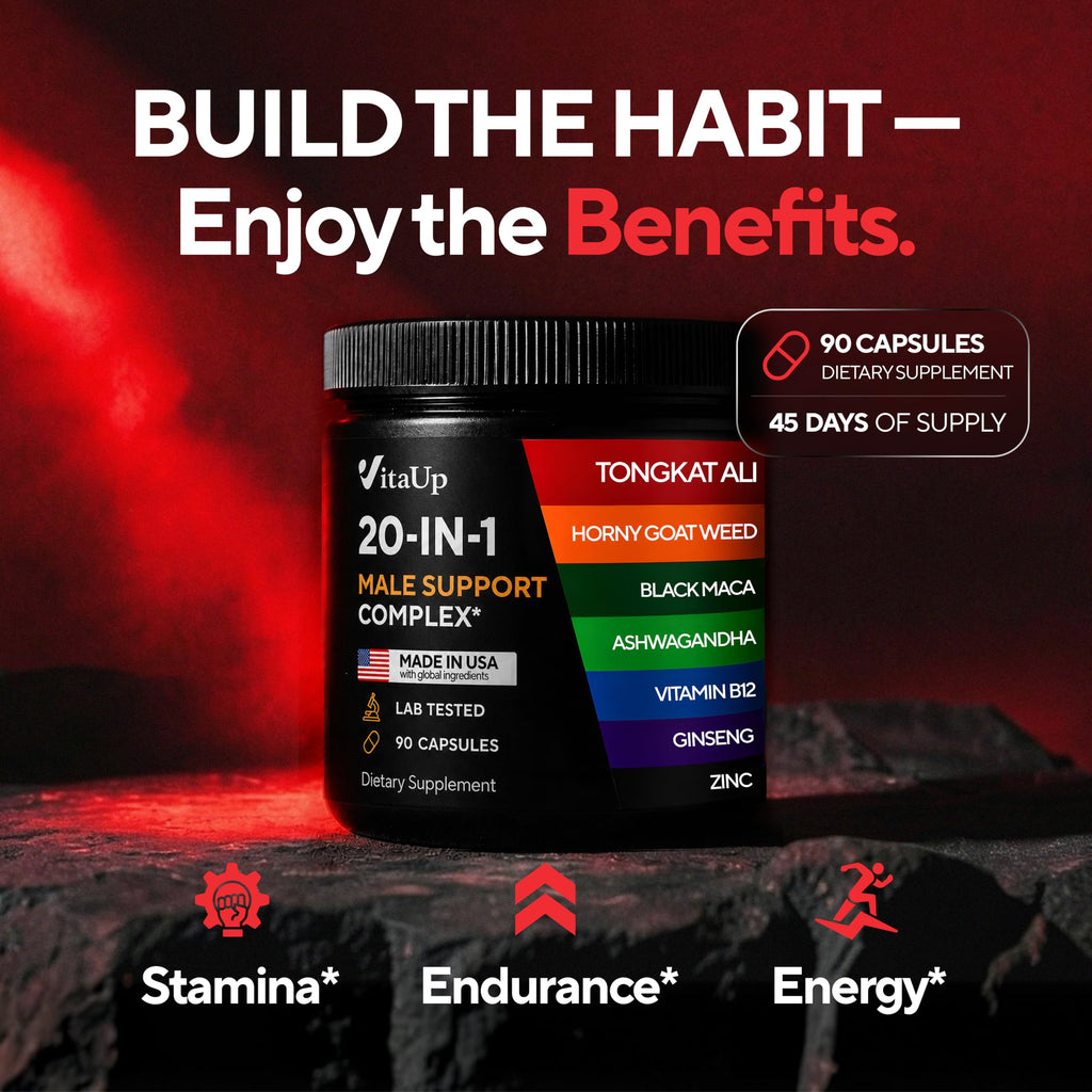 90 Vegan Caps Men Supplements with Tongkat Ali, Black Maca Root, Zinc, Vitamin B12 Z40727