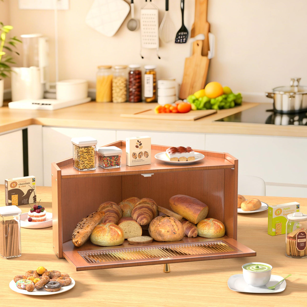Bamboo Wooden Bread Box with Acrylic Window P2421