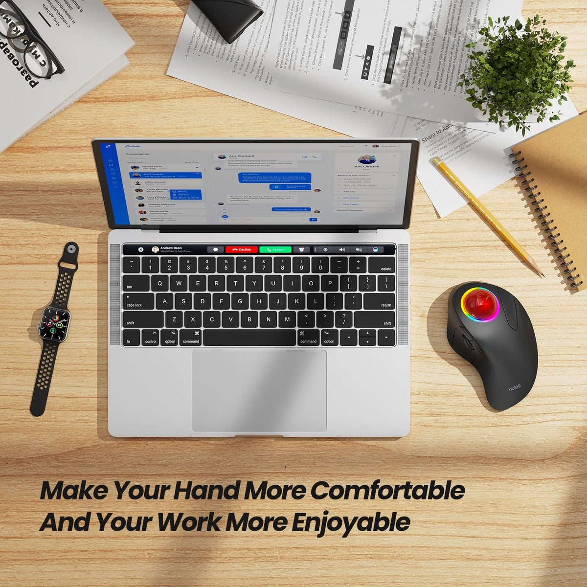 Wireless Ergonomic RGB Trackball Mouse Y1422