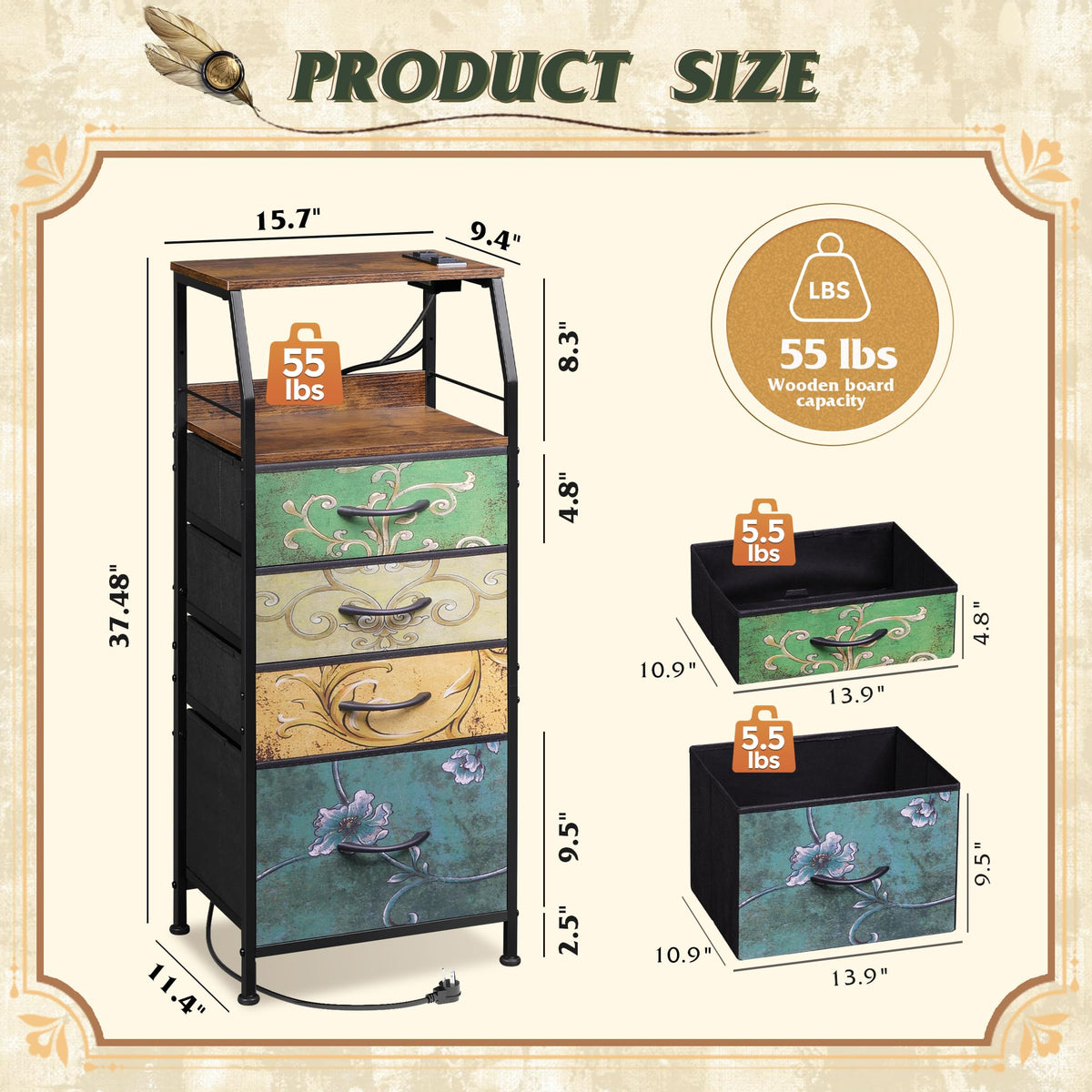 4 Drawer Dresser with Charging Station and Led Light S322028