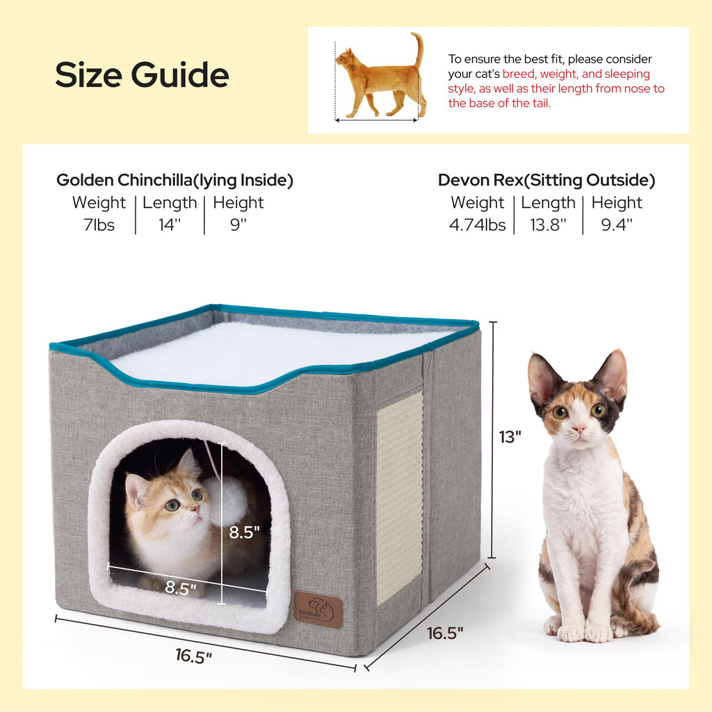 Grey Cat House Bed with Fluffy Ball and Scratch Pad J93185