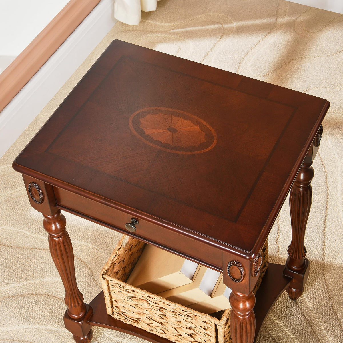 Side Table with Drawer and Storage Shelf E351309