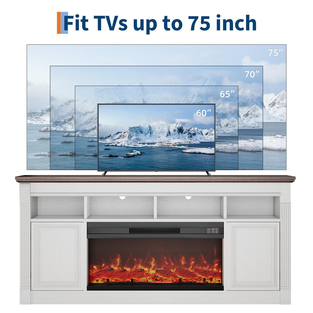 66 Inch White & Brown Two-Tone Fireplace TV Stand Q1289