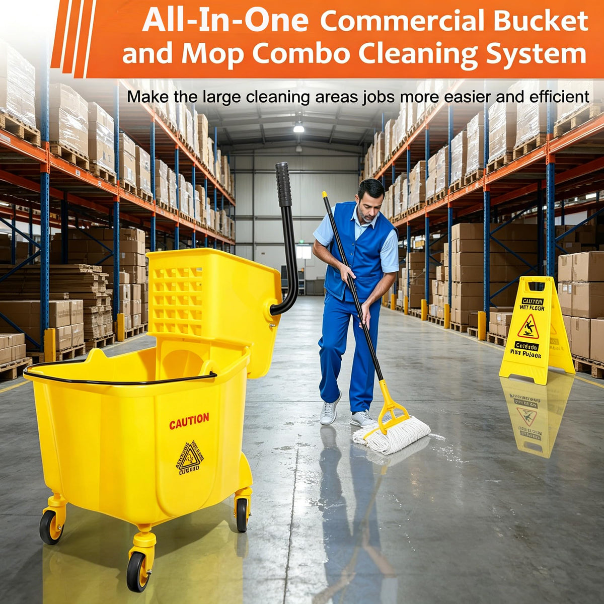 35 Qt Mop Bucket with Side-Press Wringer on Wheels N8877