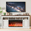 66 Inch White & Brown Two-Tone Fireplace TV Stand Q1289
