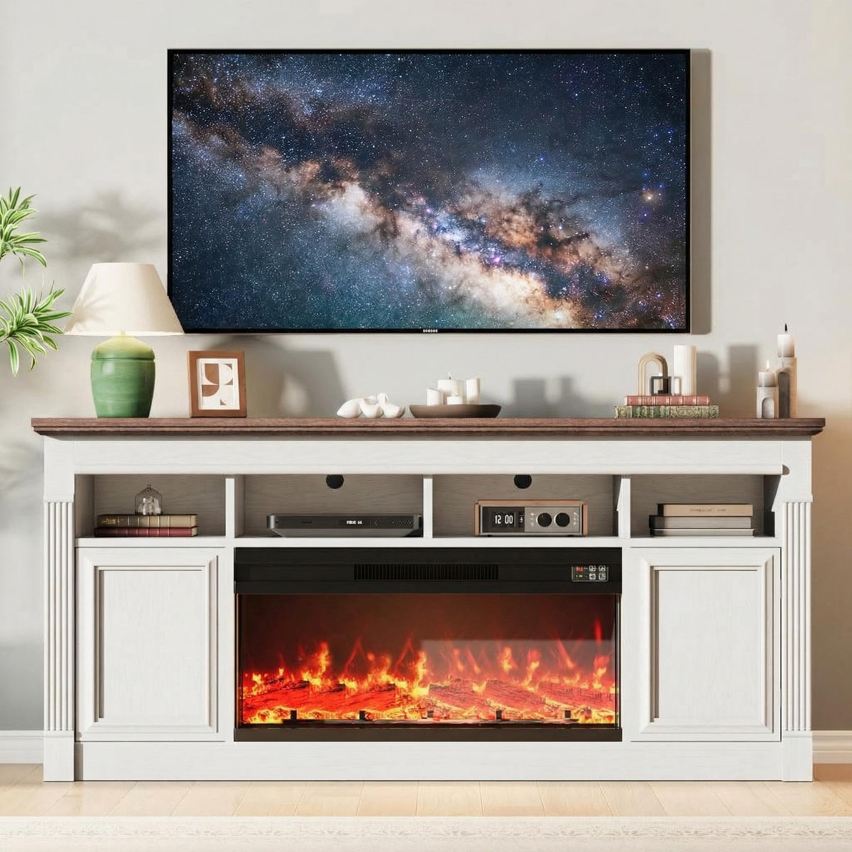 66 Inch White & Brown Two-Tone Fireplace TV Stand Q1289