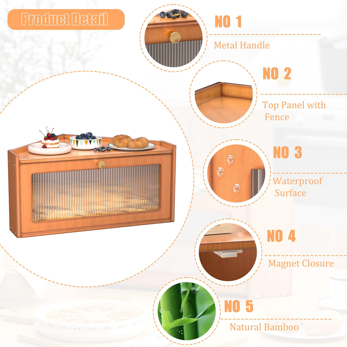 Bamboo Wooden Bread Box with Acrylic Window P2421