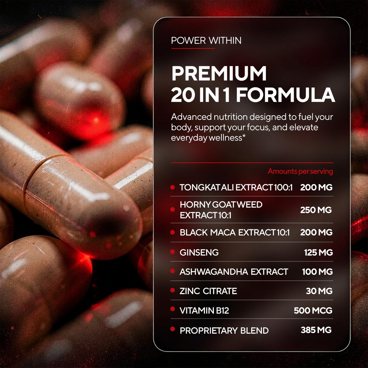 90 Vegan Caps Men Supplements with Tongkat Ali, Black Maca Root, Zinc, Vitamin B12 Z40727