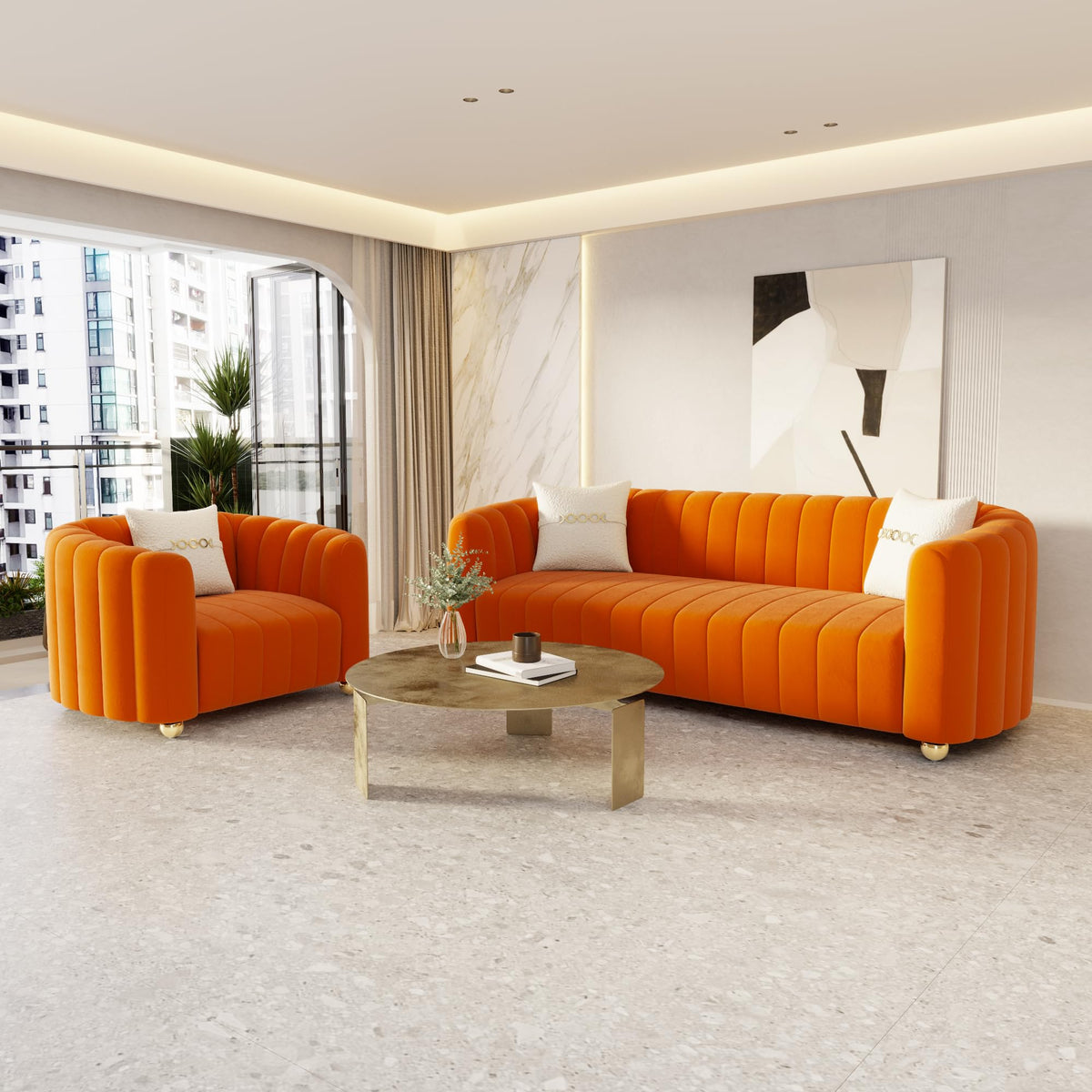 42" Velvet Sofa Chair with Gold Metal Legs G93013
