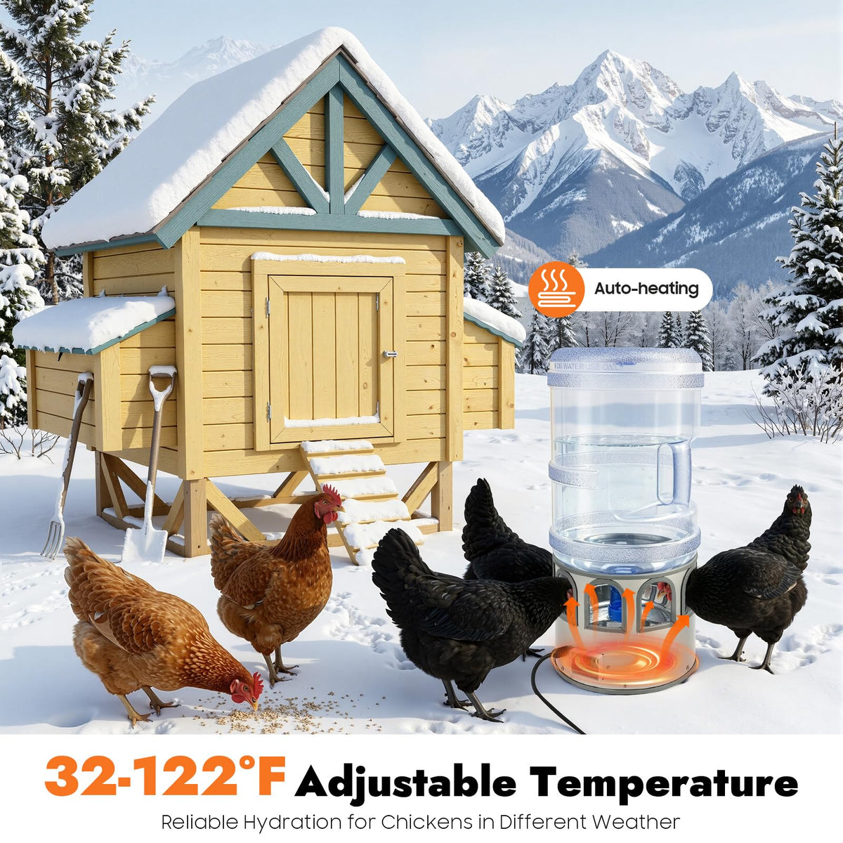 5 Gal Heated Chicken Waterer 80W Adjustable Temperature R52869
