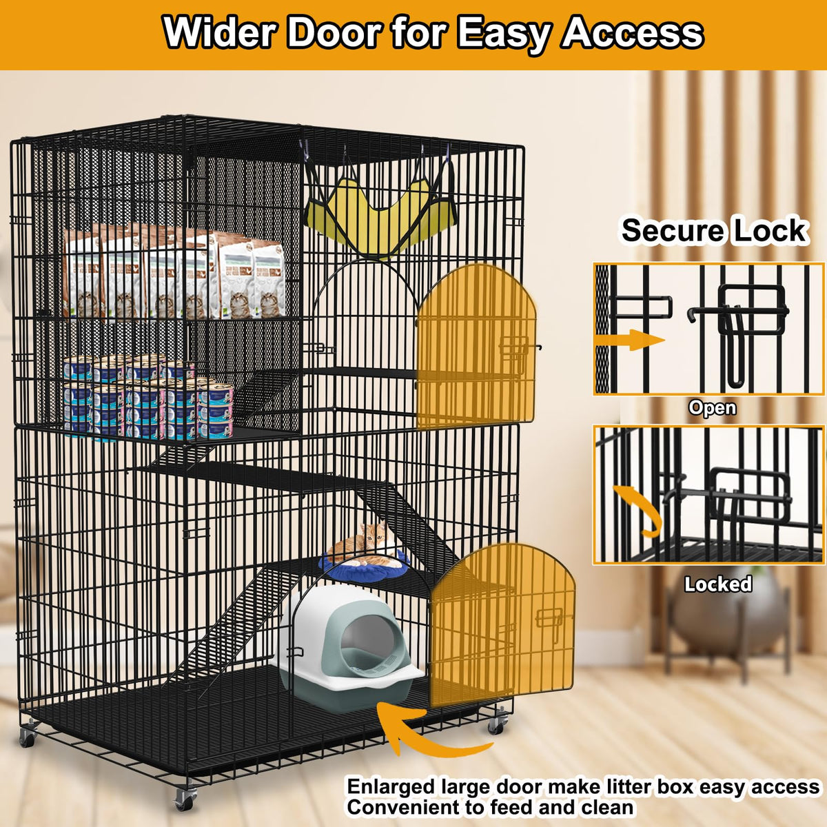 Extra Large 4-Tier Collapsible Cat Cage with Storage Cube X7673