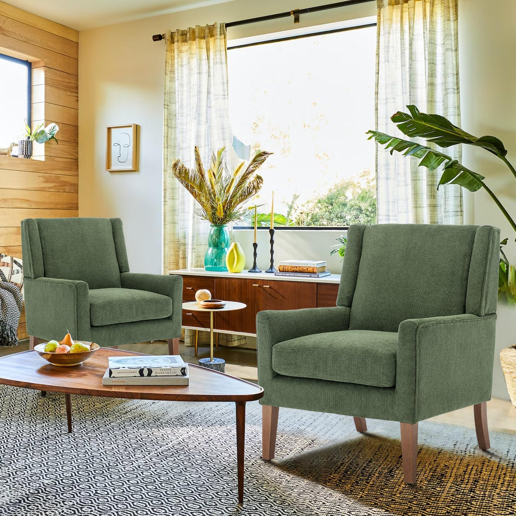 Green Upholstered Fabric Wingback Armchair Set of 2 R5749