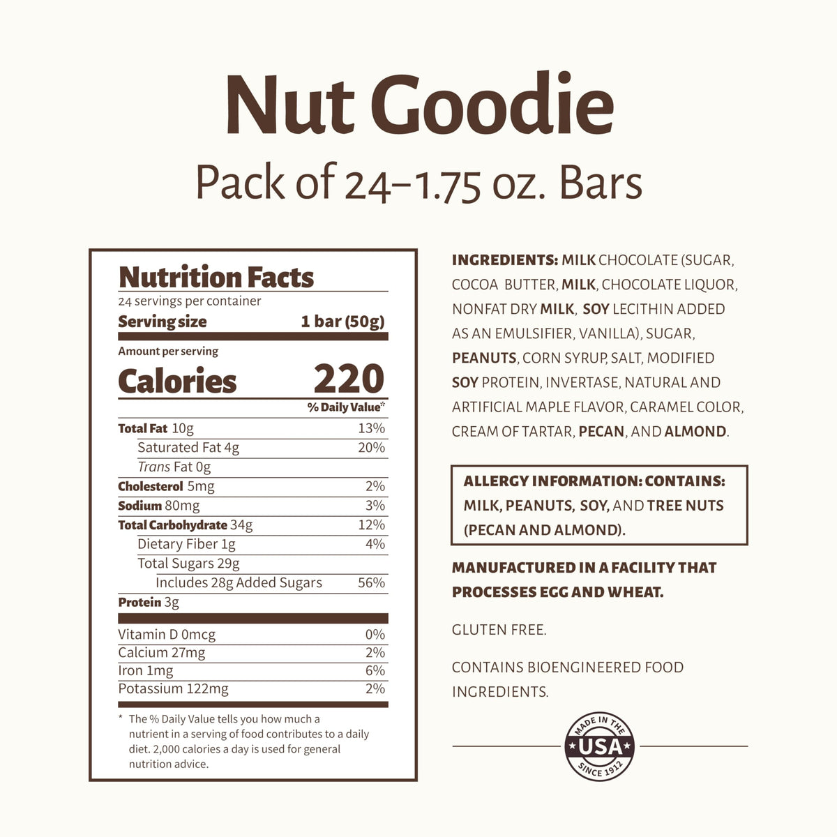 Roasted Peanuts Milk Chocolate Maple Nougat Cluster Bar Pack of 24 I5981