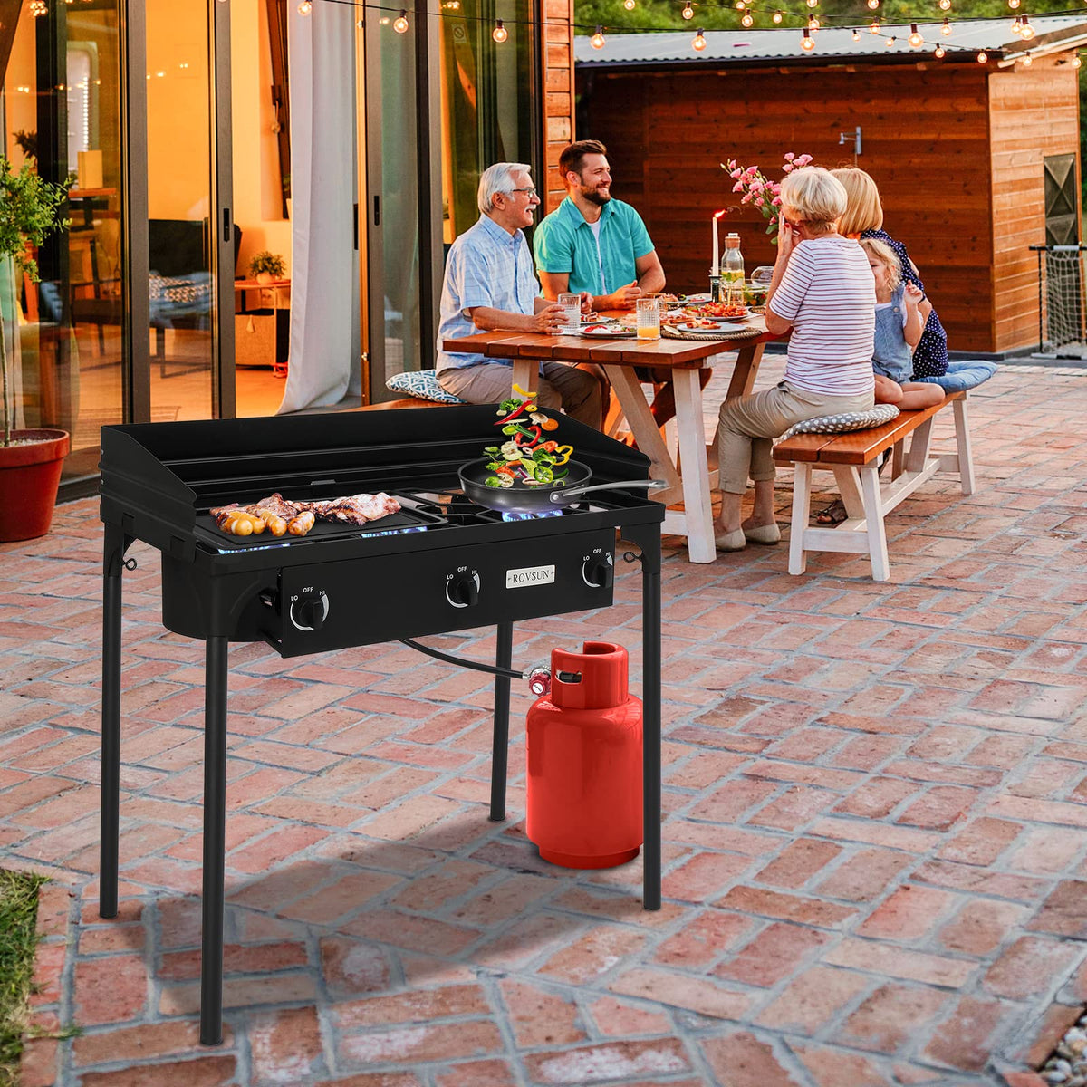 3 Burner Outdoor Propane Gas Stove with Windpanel N471