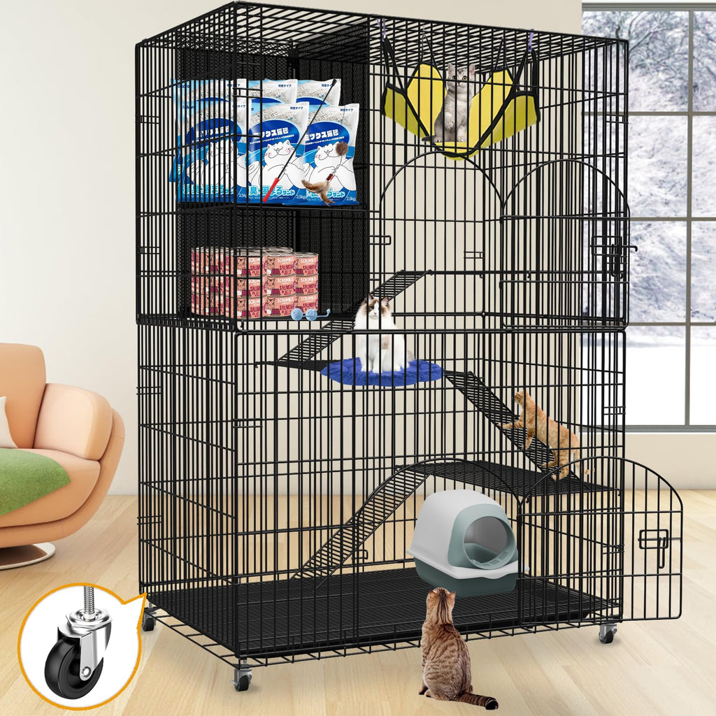 Extra Large 4-Tier Collapsible Cat Cage with Storage Cube X7673
