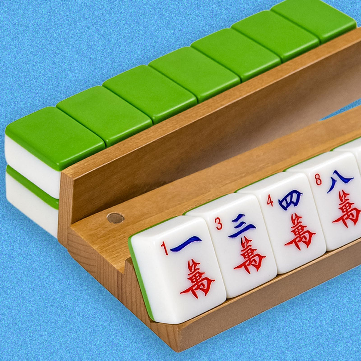 Wooden Mahjong Racks Set with Magnetic Pushers, 4 Racks & 4 Pushers O48407