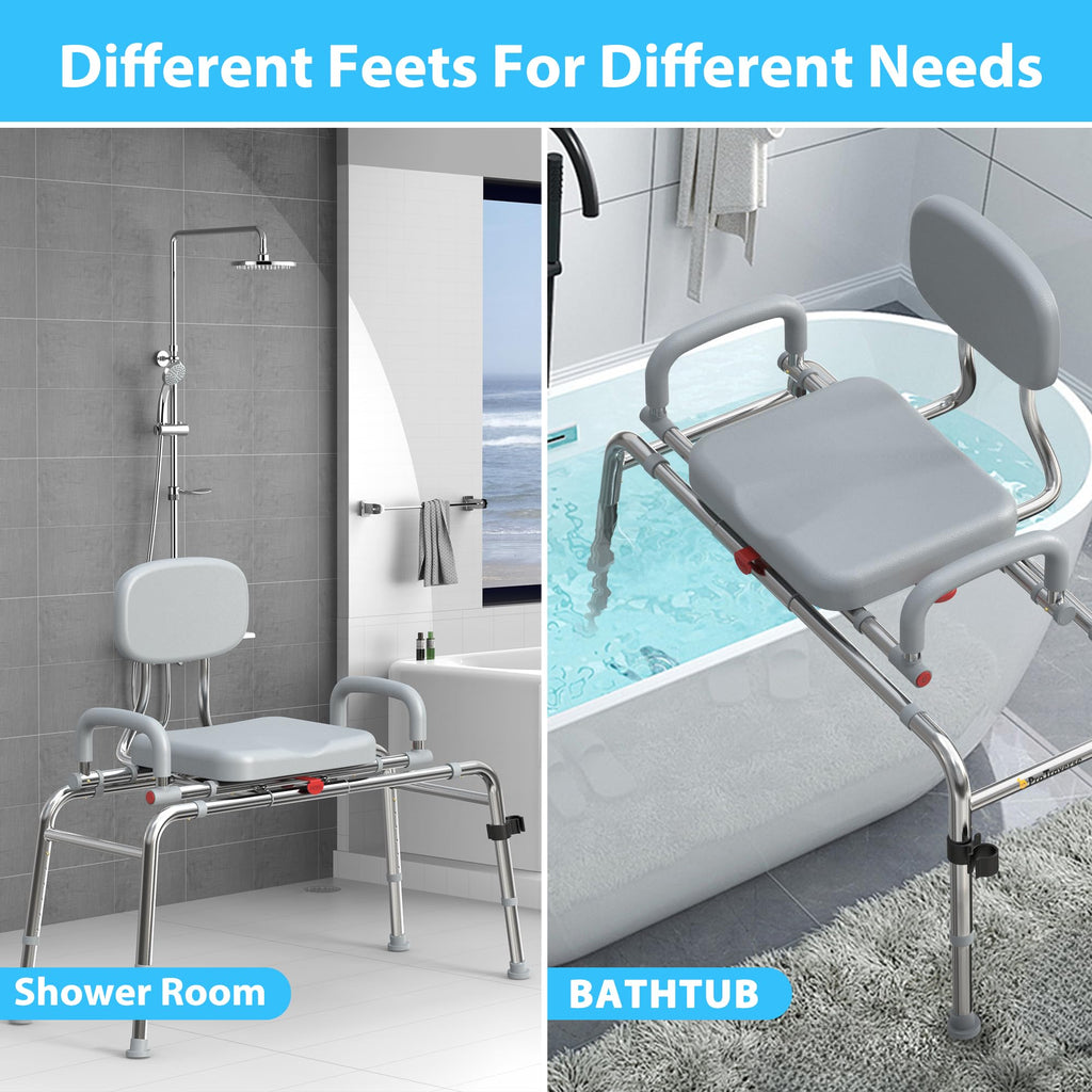 Sliding Shower Chair Tub Transfer Bench with Swivel Seat, 450lbs, Adjustable Height, Gray B6175