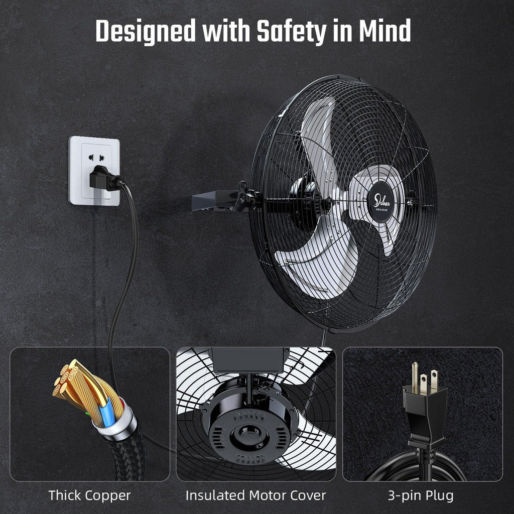 20 Inch 3 Speed Black Wall-Mount Fan U599
