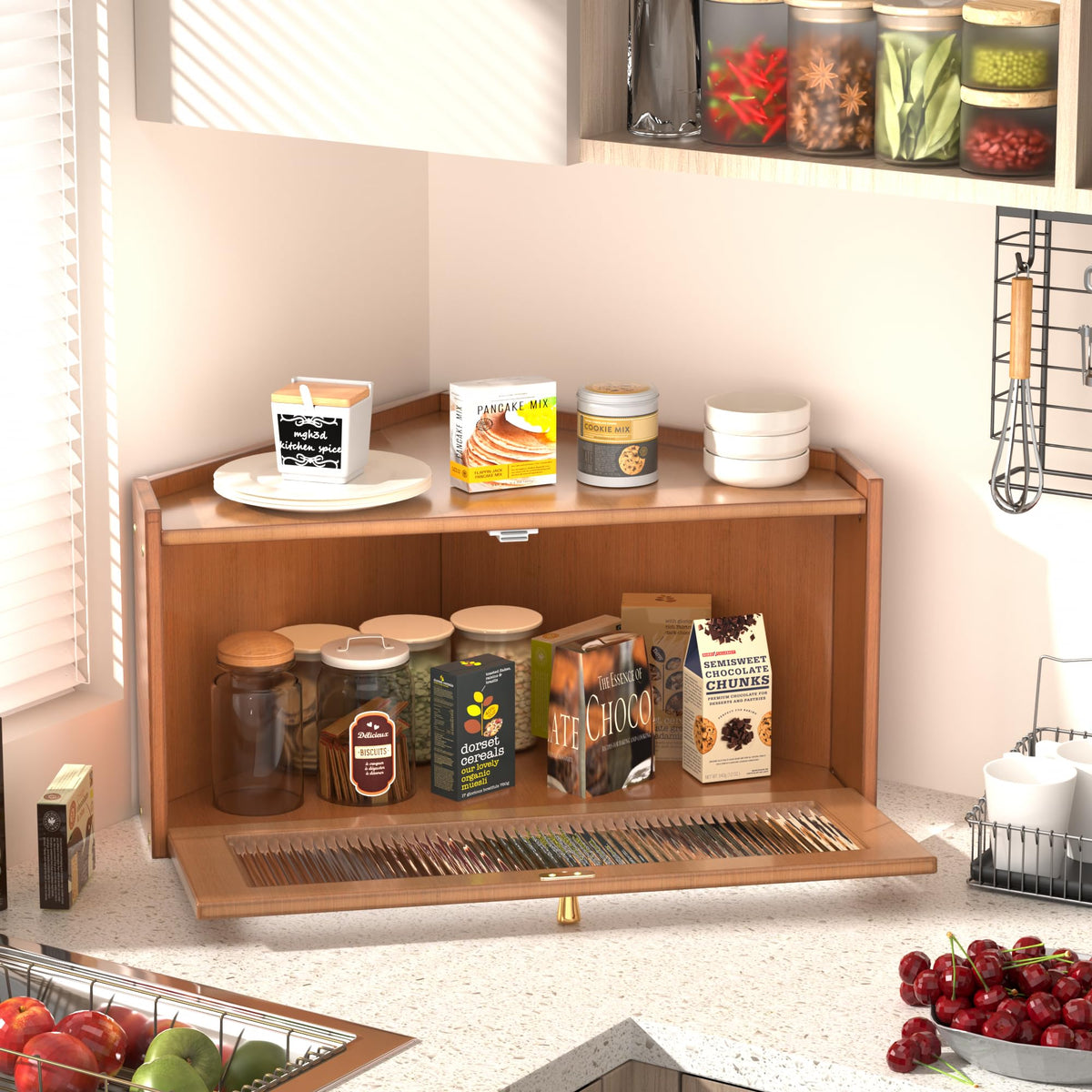 Bamboo Wooden Bread Box with Acrylic Window P2421