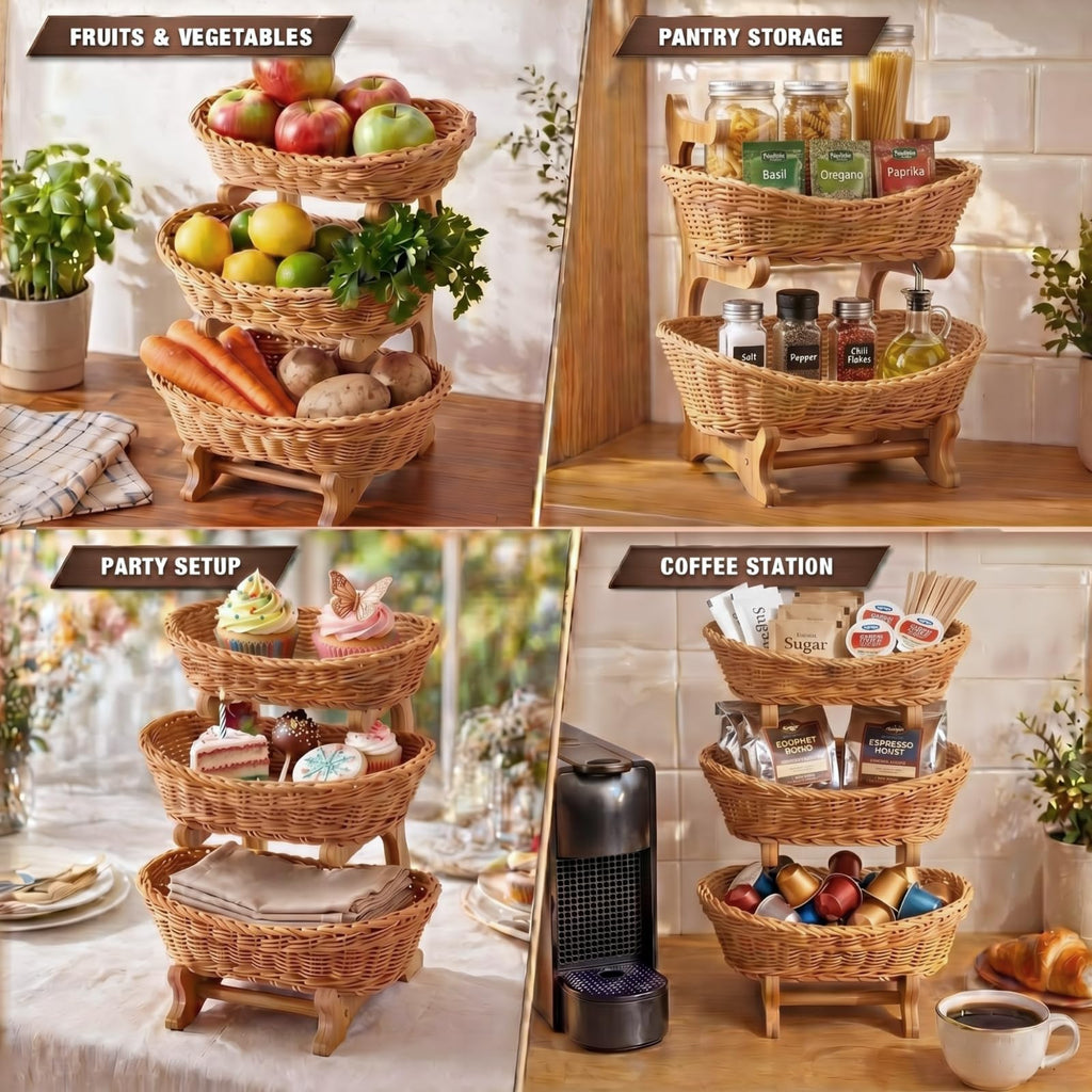 3 Tier Woven Fruit Basket Stand M79422
