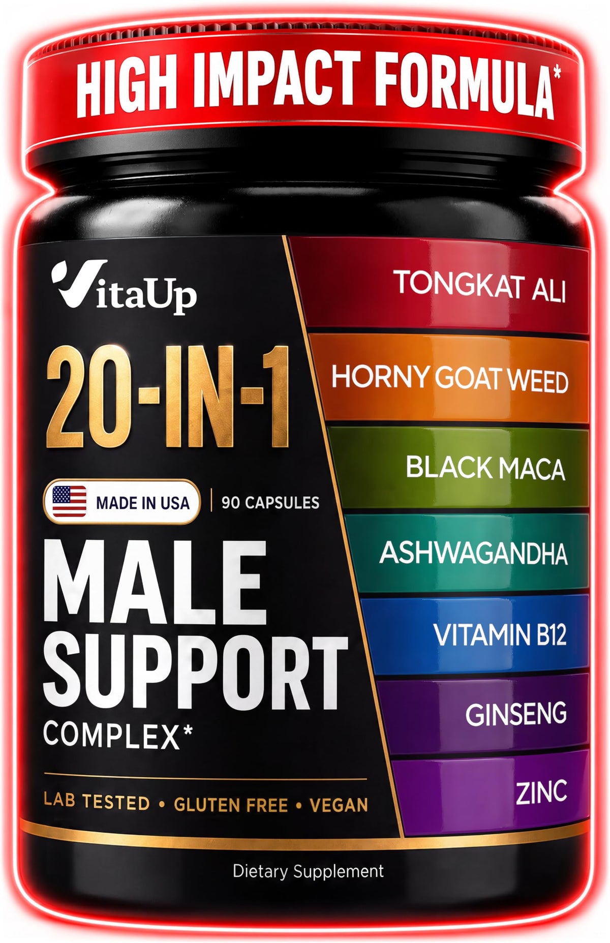 90 Vegan Caps Men Supplements with Tongkat Ali, Black Maca Root, Zinc, Vitamin B12 Z40727