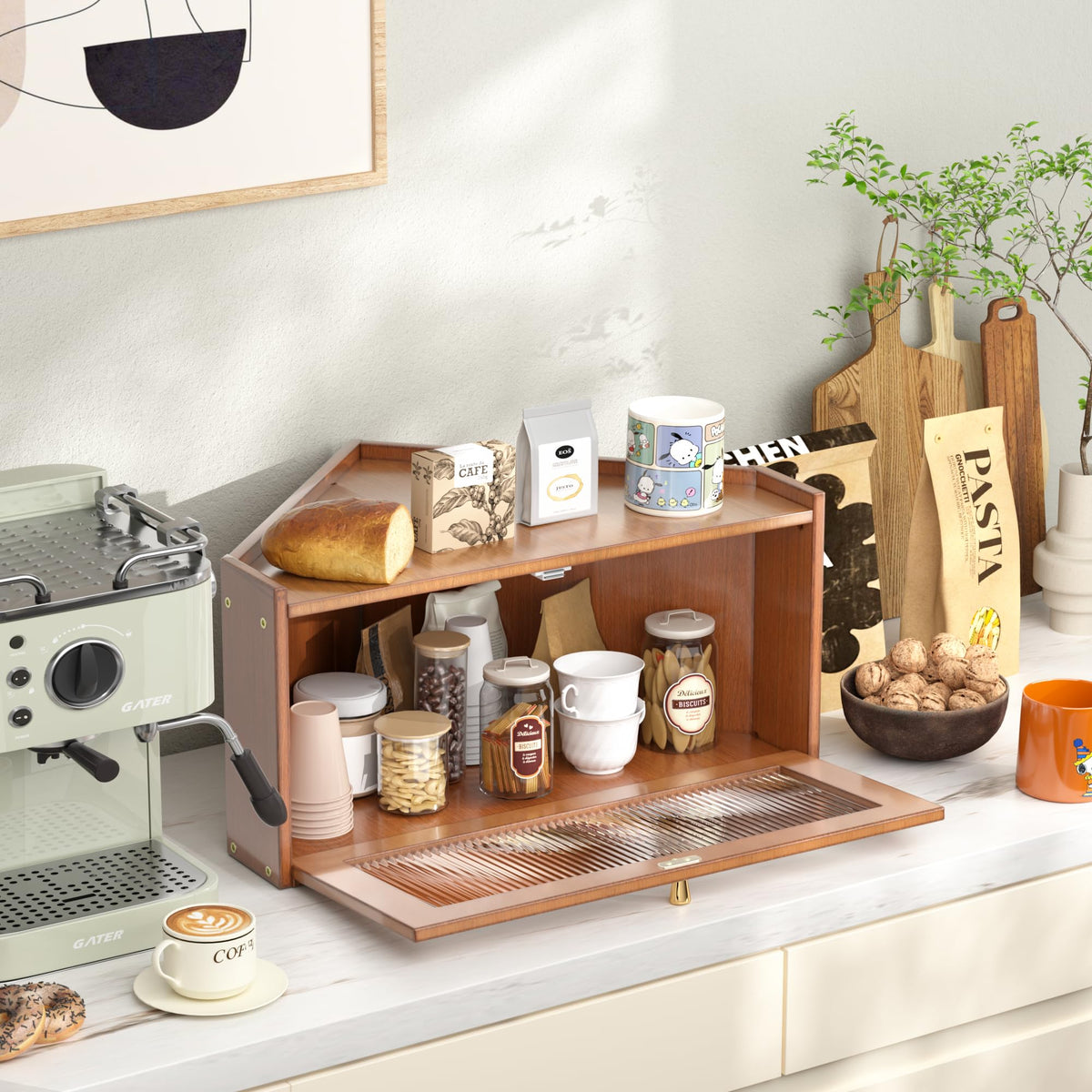 Bamboo Wooden Bread Box with Acrylic Window P2421