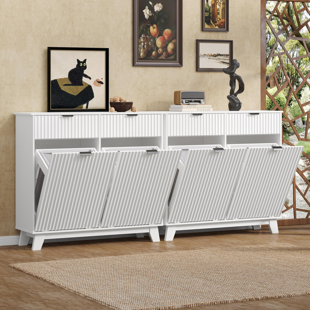 White 20 Gallon Double Tilt Out Laundry Hamper Cabinet with 2 Drawers T3871