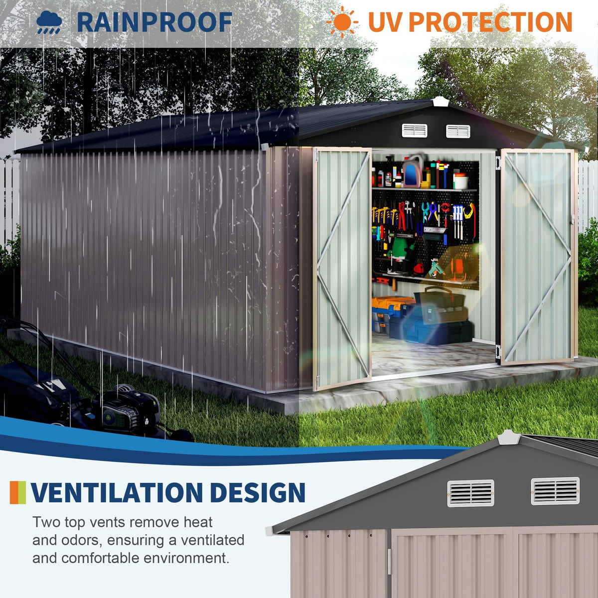 10X14 Ft Metal Storage Building with Lockable Door V507