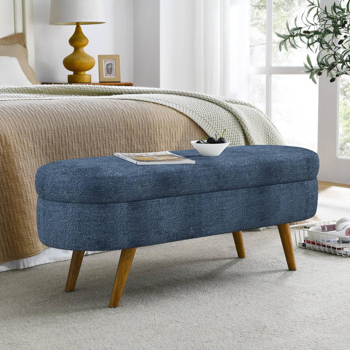 Oval Storage Bench with Rubber Wood Legs R52776