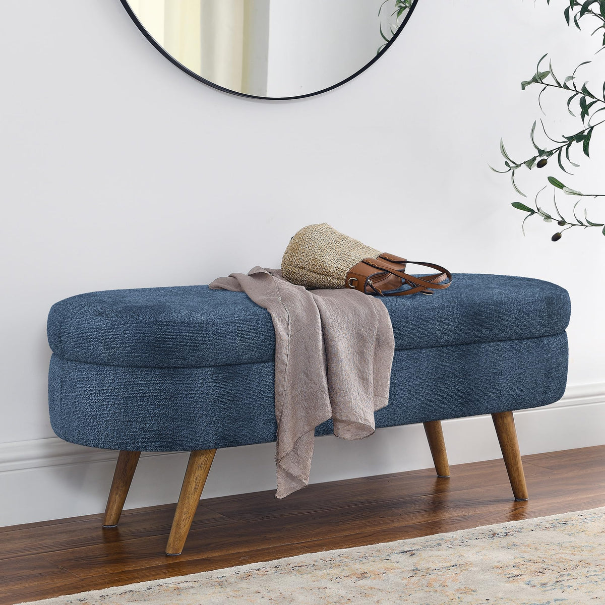Oval Storage Bench with Rubber Wood Legs R52776