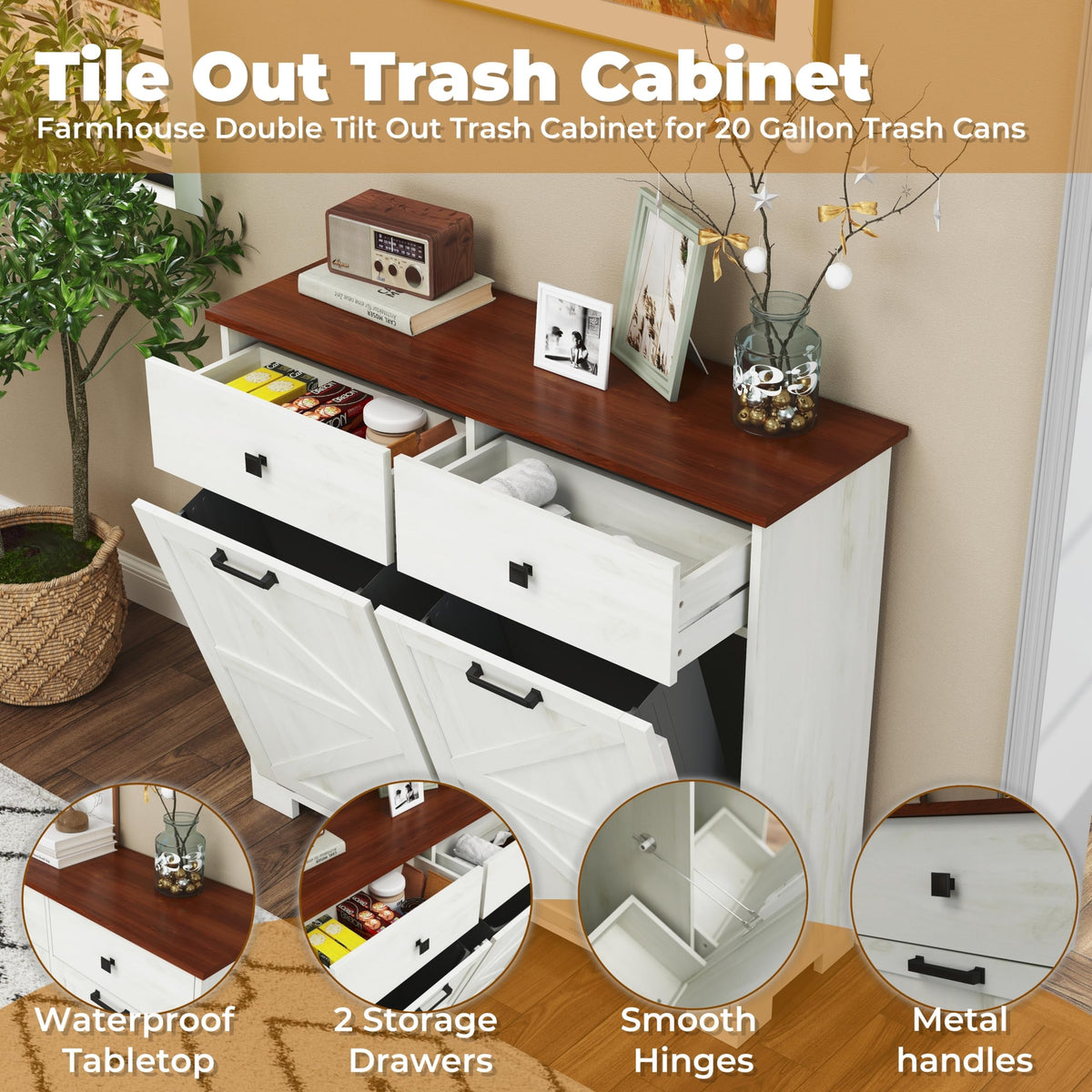 Double Tilt-Out Trash Cabinet for 2x10 Gallon Cans S8113