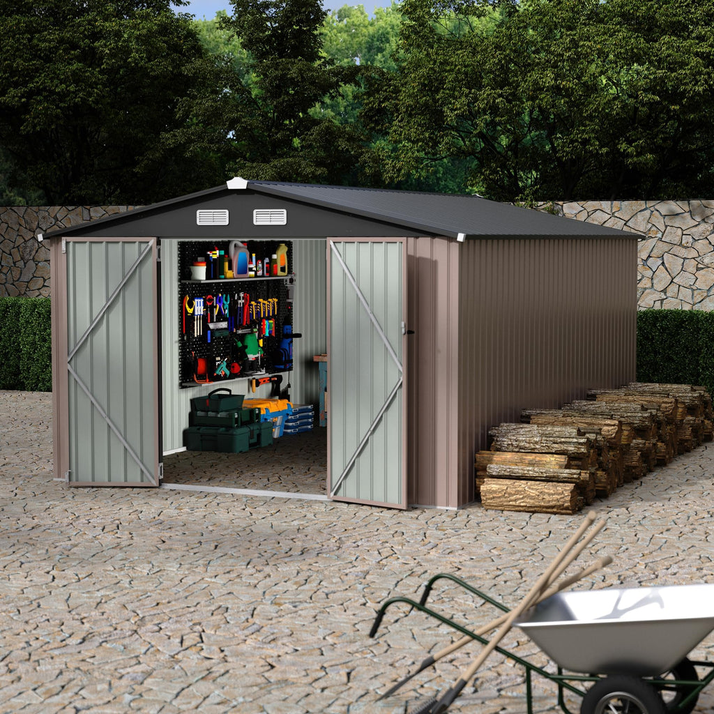 10X14 Ft Metal Storage Building with Lockable Door V507