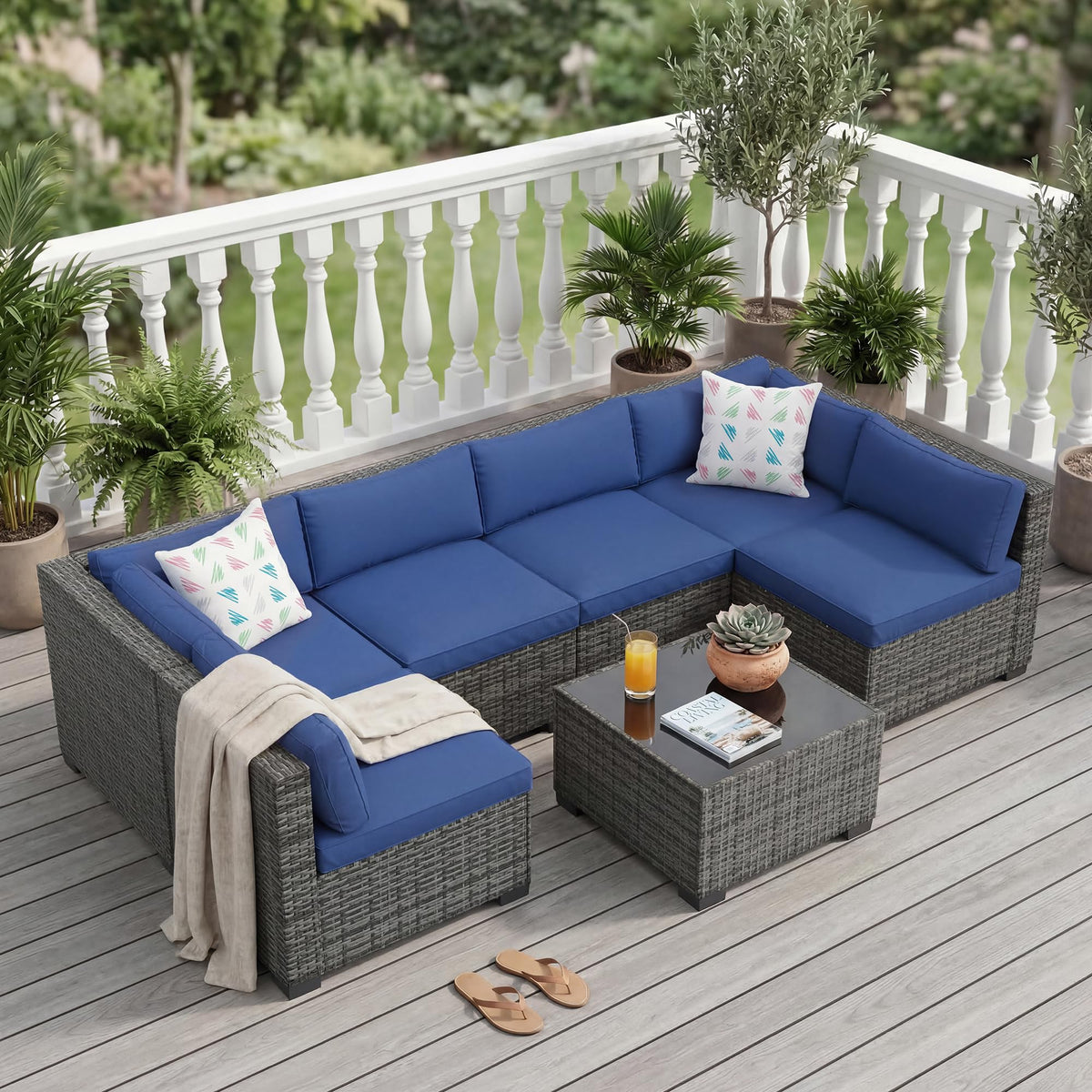 7-Piece Outdoor Rattan Sectional Sofa Set with Coffee Table L808816