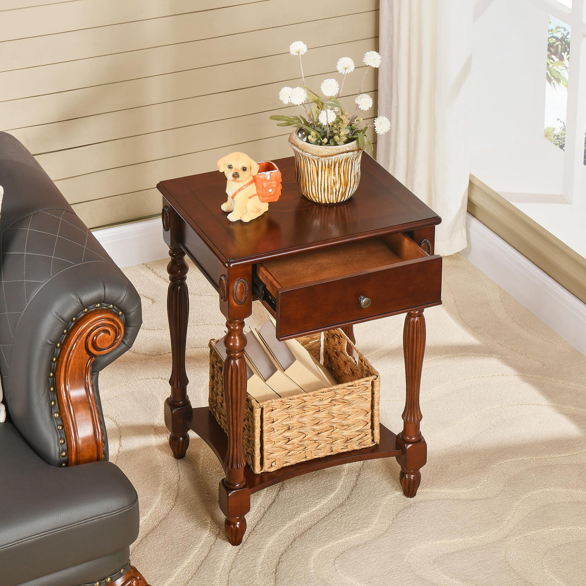 Side Table with Drawer and Storage Shelf E351309