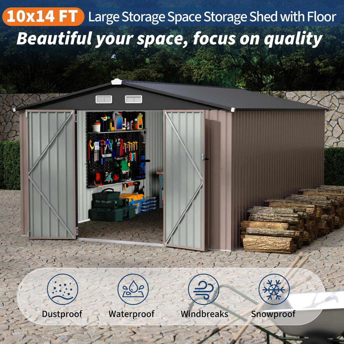 10X14 Ft Metal Storage Building with Lockable Door V507