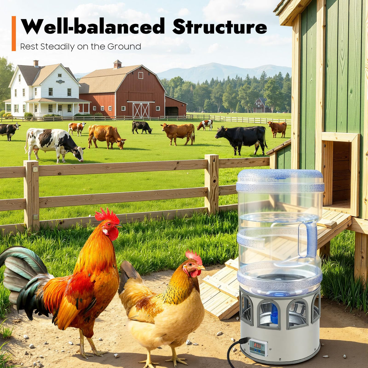 5 Gal Heated Chicken Waterer 80W Adjustable Temperature R52869