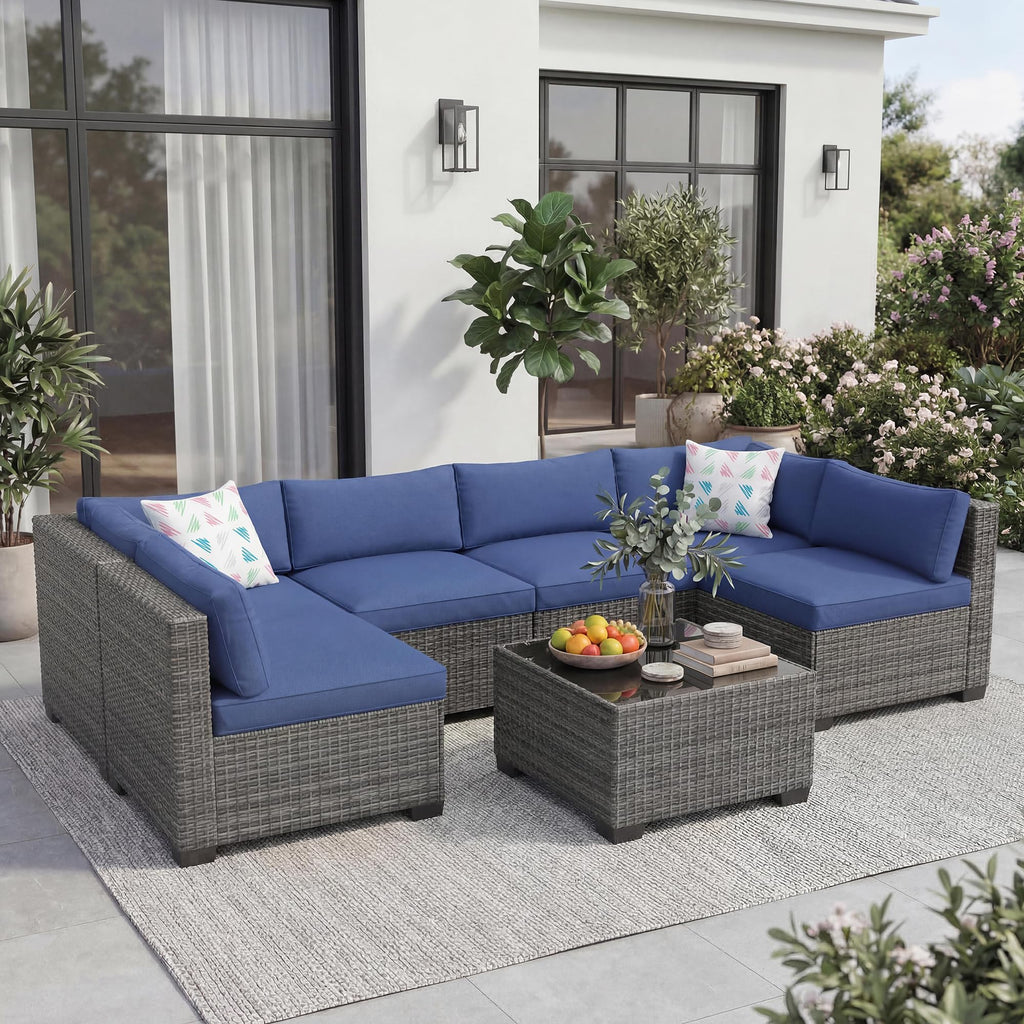 7-Piece Outdoor Rattan Sectional Sofa Set with Coffee Table L808816