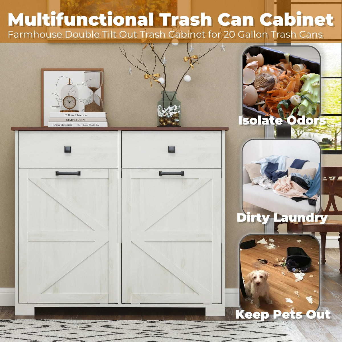 Double Tilt-Out Trash Cabinet for 2x10 Gallon Cans S8113