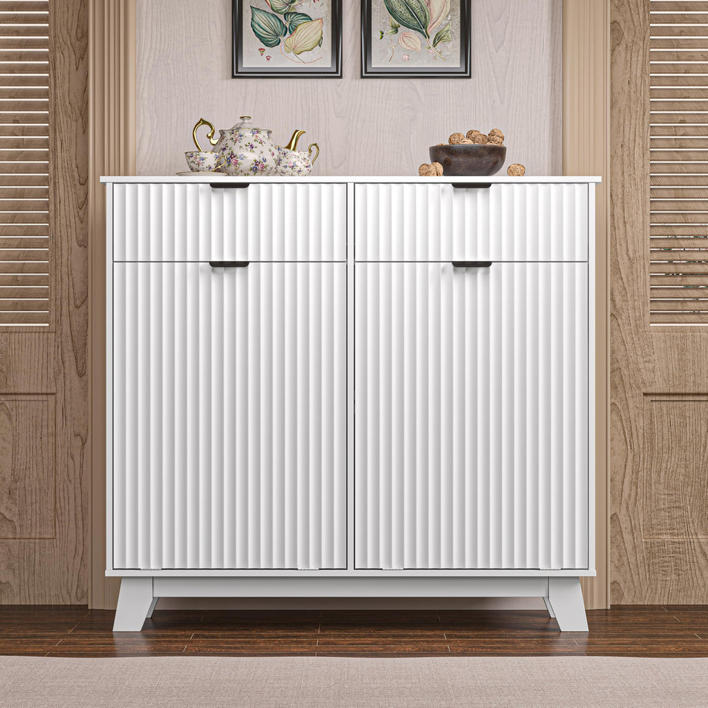White 20 Gallon Double Tilt Out Laundry Hamper Cabinet with 2 Drawers T3871