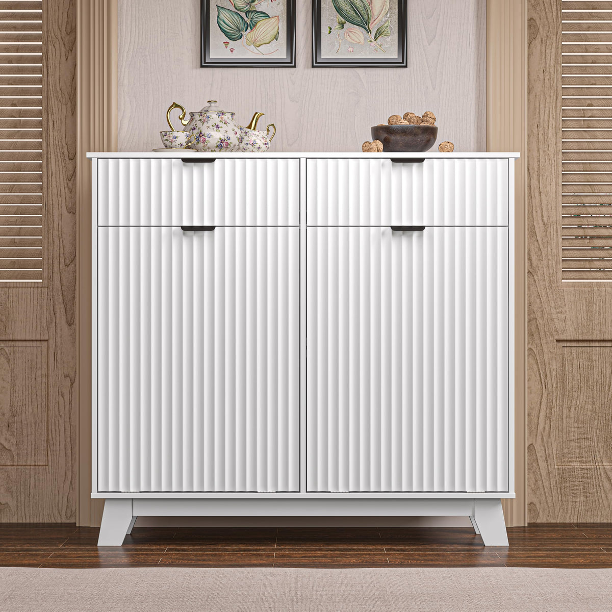 White 20 Gallon Double Tilt Out Laundry Hamper Cabinet with 2 Drawers T3871